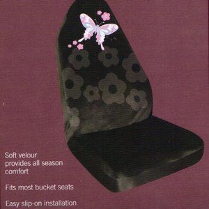 Going Places Black Velour Auto Seat Cover, Butterfly